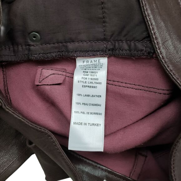 Frame Le Crop Mini Boot 23 Genuine Lamb Leather Mid Rise Pants Dark Brown - Picture 6 of 15